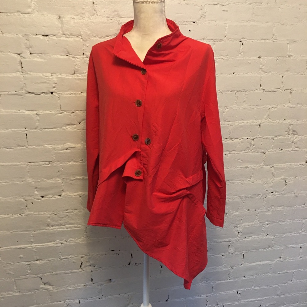 Blanque asymmetric relaxed top stand collar red size 2 or xl